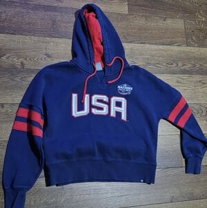 USA Fanatics 2025 4 Nations Face-Off Oversized Pullover Hoodie Woman Sz M Blue